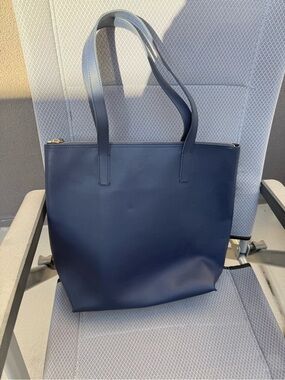 Mark & Graham Everyday Italian Pebbled Leather Tote Bag Navy Blue Monogram BCD